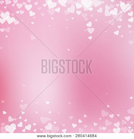 White Heart Love Confettis. Valentine Day Falling Rain Vibrant Background. Falling Transparent Heart