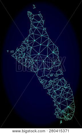 Polygonal Vector Mesh Map Of Bahamas - Andros Island. Connected Lines, Triangles And Points Forms Ab