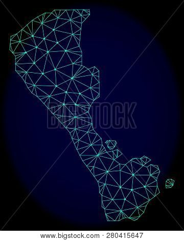 Polygonal Vector Mesh Map Of Boracay Island. Connected Lines, Triangles And Points Forms Abstract Ma