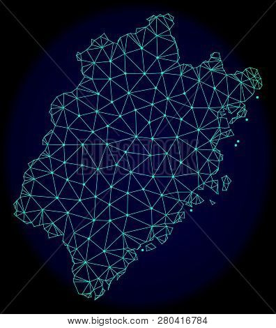Polygonal Vector Mesh Map Of Fujian Province. Connected Lines, Triangles And Points Forms Abstract M