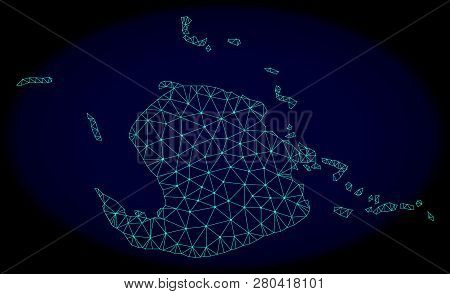 Polygonal Vector Mesh Map Of Juventud Island. Connected Lines, Triangles And Points Forms Abstract M