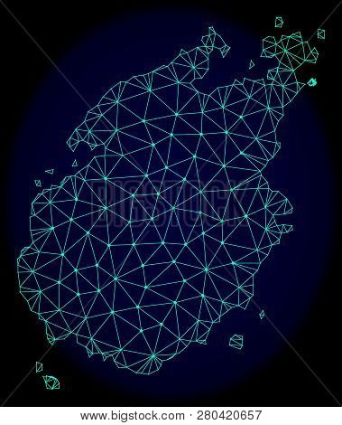 Polygonal Vector Mesh Map Of Paros Island. Connected Lines, Triangles And Points Forms Abstract Map 