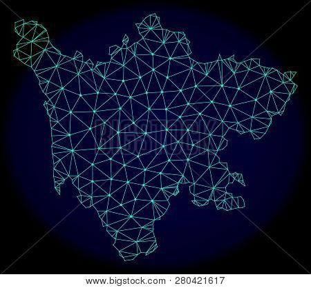 Polygonal Vector Mesh Map Of Sichuan Province. Connected Lines, Triangles And Points Forms Abstract 