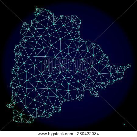 Polygonal Vector Mesh Map Of Telangana State. Connected Lines, Triangles And Points Forms Abstract M