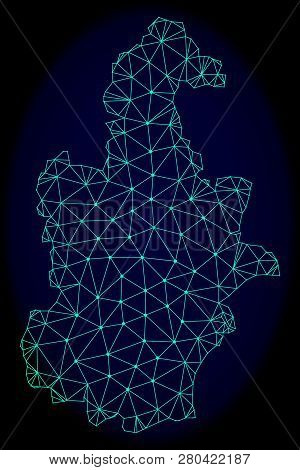 Polygonal Vector Mesh Map Of Tianjin Municipality. Connected Lines, Triangles And Points Forms Abstr