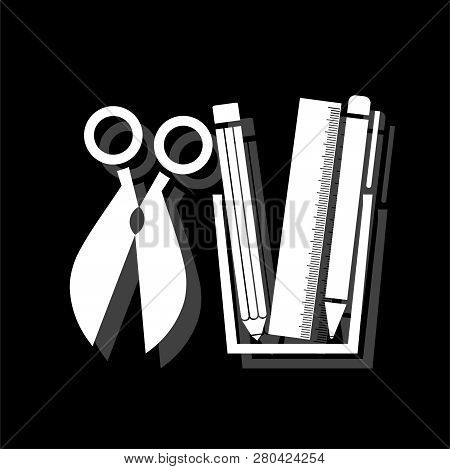 Office Tools. White Flat Simple Icon With Shadow
