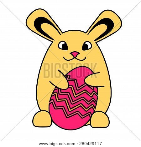 Vector Funny Easter Bunny Rabbit And Easter Egg