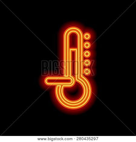 Thermometer, Cold. Subzero Temperature. Orange Neon Style On Black Background. Light Icon