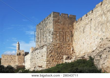 Storslagna väggarna i Jerusalem och torn av David