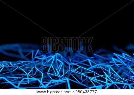 Close-up Of Abstract Blue Polygonal Surface On Blue Background