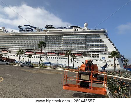 Ensenada, Mexico - Oct 25: Norwegian Bliss Cruise Ship, Docked In Ensenada, Mexico, As Seen On Oct 2