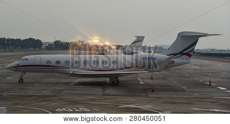 Bangkok, Thailand - Dec 25, 2018. A Gulfstream G650 Airplane Docking At Bangkok Suvarnabhumi Interna