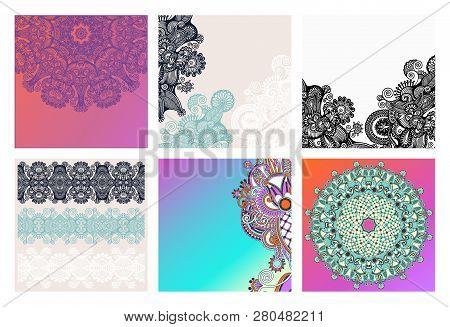 Set Of Traditional Kalamkari Ornamental Floral Paisley Design