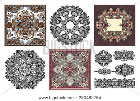 Set Of Traditional Kalamkari Ornamental Floral Paisley Design