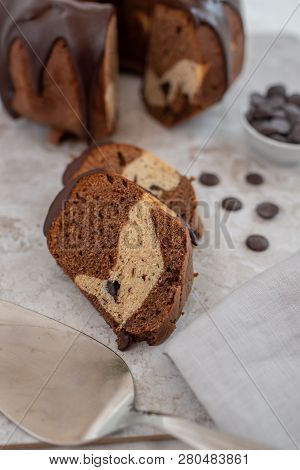 Traditional Home Made Chocolate Gugelhupf Cake On A Table