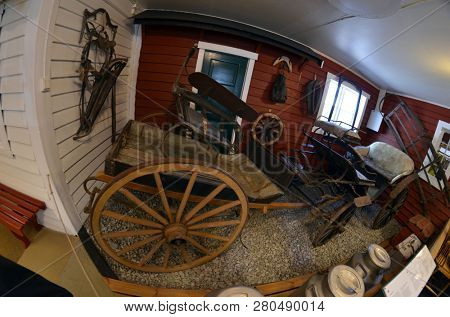 Flam railway museum.Station old Flam Railway. The Flamsbana is a 20.2-kilometer long railway line between Myrdal and Flam in Aurland, June 17,2018. Flam, Norway, Scandinavia.