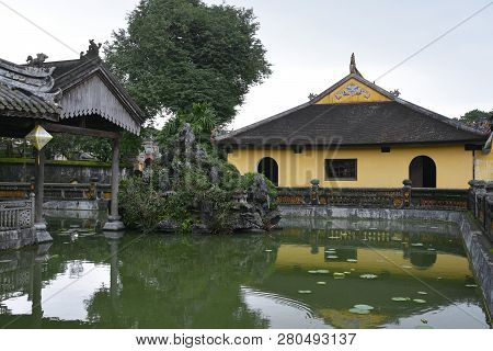 The Truong Du Pavilion And Lake Within The Dien Tho Residence In The Imperial City, Hue, Vietnam