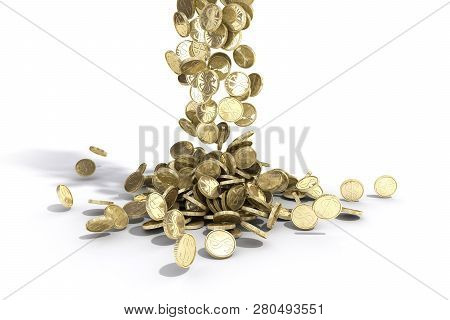 Gold Coins With Dollar Sign Fall On Graund 3d Illustration On A White Background