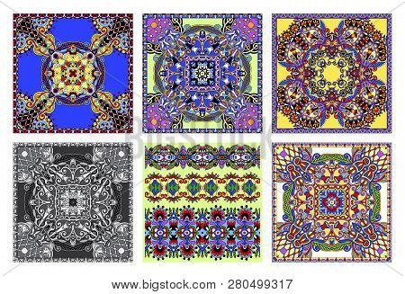 Set Of Traditional Kalamkari Ornamental Floral Paisley Design