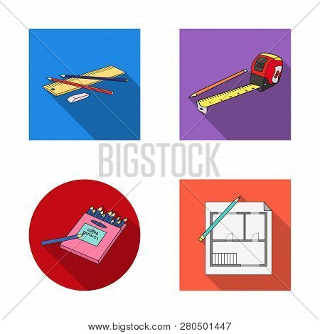 Isolated Object Of Pencil And Sharpen Icon. Set Of Pencil And Color Vector Icon For Stock.