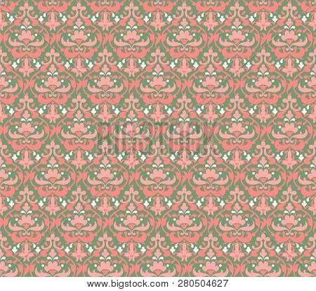 Wallpaper Reapiting Background. Red Coral Ornamental Pattern For Design Card, Banner, Ticket, Leafle
