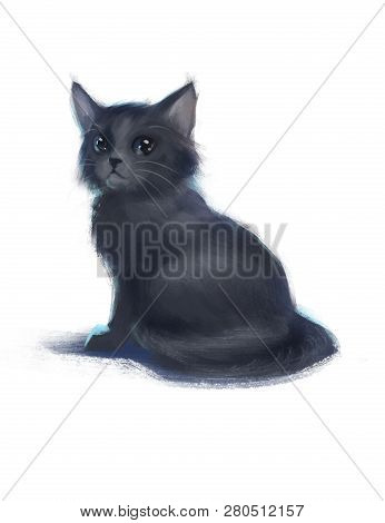 2d Draw Cute Cat On White Isolated Background
