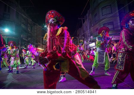 Nakorn Sawan , Thailand - February 18, 2018 : Group Of Unidentified Fighting Of Warriors ( Aung-gor 