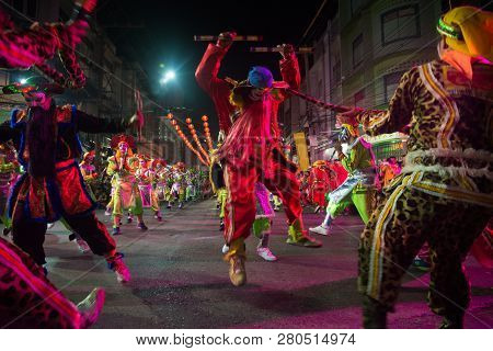 Nakorn Sawan , Thailand - February 18, 2018 : Group Of Unidentified Fighting Of Warriors ( Aung-gor 