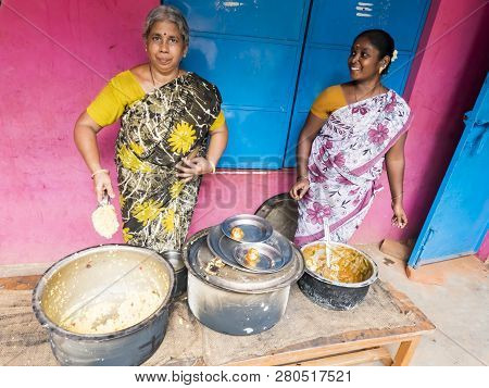 Puducherry, Tamil Nadu, India - December Circa, 2018. Unidentified Women Ladies Cooker Worker With S