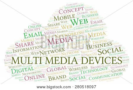 Multi Media Devices Word Cloud. Word Cloud Made With Text Only.