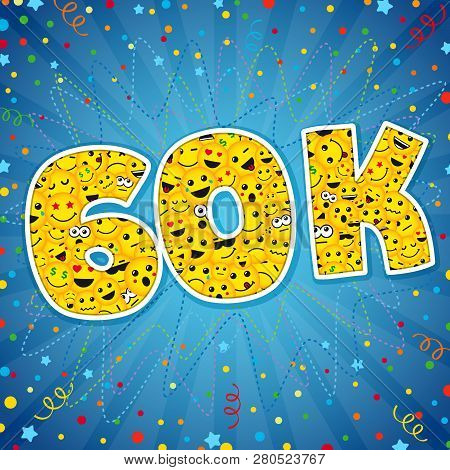 Thank You 60k Logotype. Congratulating Bright 60.000 Networking Thanks, Net Friends Abstract New Ima