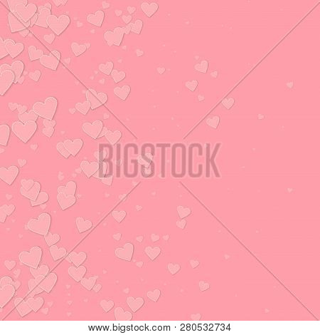 Pink Heart Love Confettis. Valentine Day Gradient Pleasing Background. Falling Stitched Paper Hearts
