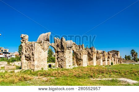 Roman Aqueduct In Tyre. Unesco World Heritage In Lebanon