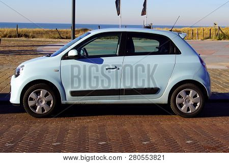 Noordwijk, The Netherlands - Januari 20, 2019: White Renault Twingo Parked By The Side Of The Road. 