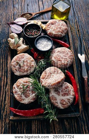 Meat Patties - Raw Atriaux Of Ground Pork Wrapped In Caul Fat, Swiss Cuisine, Sort Of Sausage On A W