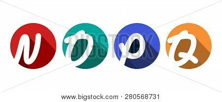 Creative Capital Letters N, O, P, Q Inscribed In A Circle With Falling Shadows. For Your Monogram, L