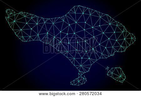 Polygonal Mesh Map Of Bali Island. Abstract Mesh Lines, Triangles And Points On Dark Background With