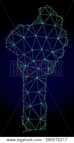 Polygonal Mesh Map Of Benin. Abstract Mesh Lines, Triangles And Points On Dark Background With Map O