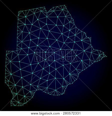 Polygonal Mesh Map Of Botswana. Abstract Mesh Lines, Triangles And Points On Dark Background With Ma