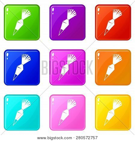 Cotton Icing Bag Icons Of 9 Color Set Isolated Illustration