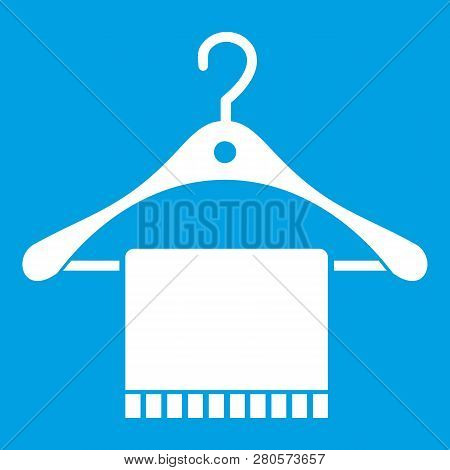 Scarf On Coat Hanger Icon White Isolated On Blue Background Illustration