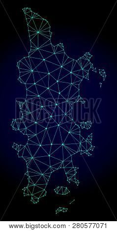 Polygonal Mesh Map Of Phuket. Abstract Mesh Lines, Triangles And Points On Dark Background With Map 