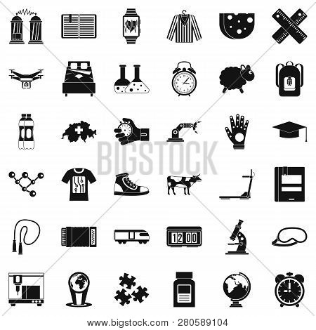 Scientific Things Icons Set. Simple Style Of 36 Scientific Things Icons For Web Isolated On White Ba