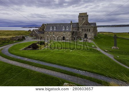 Iona Abbey In Scotland On A Cloudy Day