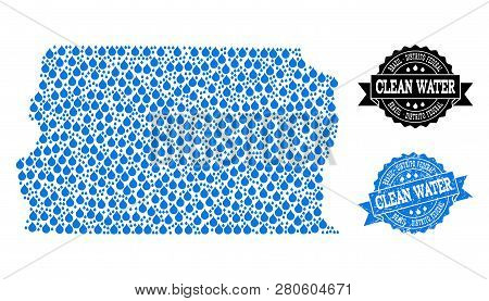 Map Of Brazil - Distrito Federal Vector Mosaic And Clean Water Grunge Stamp. Map Of Brazil - Distrit