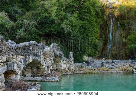 Japanese Garden Bridge And Falls In San Antonio