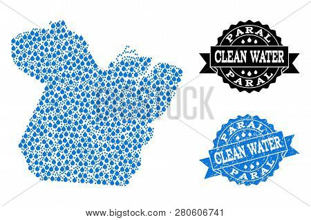 Map Of Paral State Vector Mosaic And Clean Water Grunge Stamp. Map Of Paral State Composed With Blue