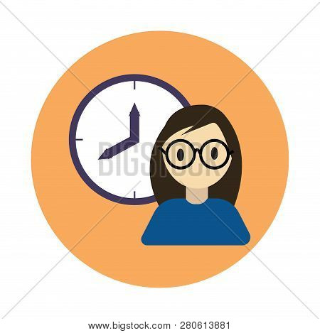 Coworker Time Manegement Flat On White Background Icon