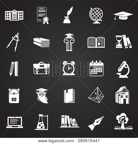 Education And Stydying Set On Black Background Icons