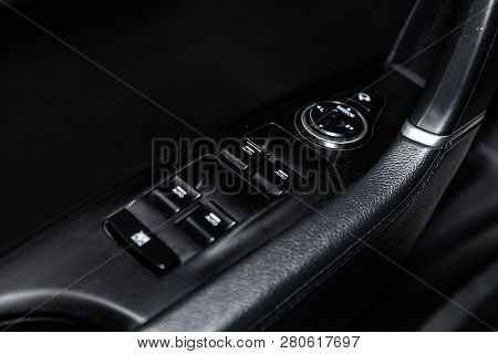 Novosibirsk, Russia - January 25, 2018:  Hyundai Elantra, Close-up Of The Side Door Buttons. Photogr